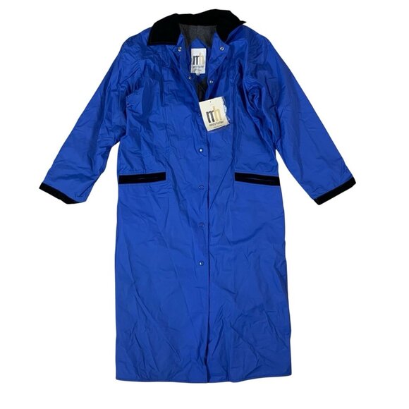 Misty Harbor Blue Long Raincoat Snap Front Water Resistant Jacket Fleece Lined S - Picture 1 of 8